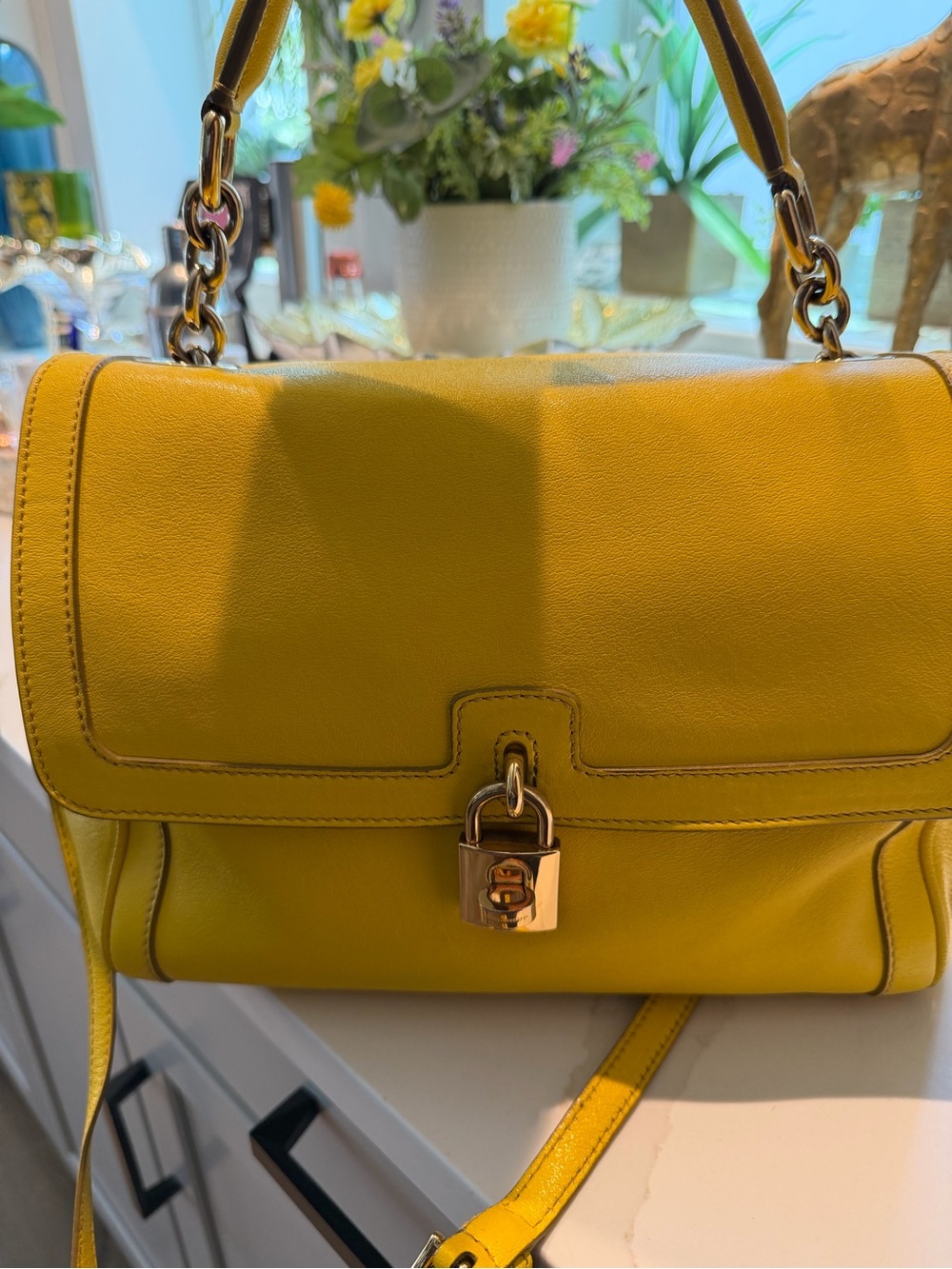 Dolce & Gabbana Yellow Leather Crossbody Bag with Gold Hardware